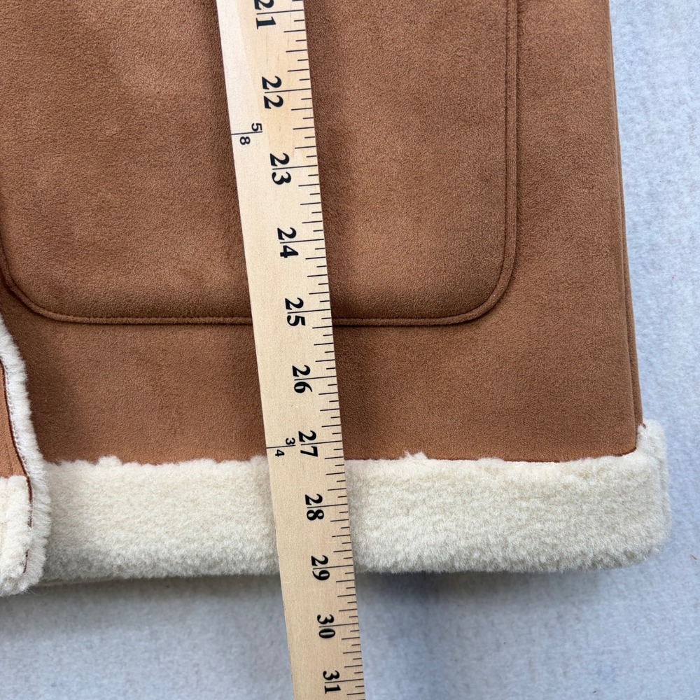 Zara Faux Suede Shearling Coat Tan Brown Button Front Jacket XS 6318/257/751 - Picture 5 of 11